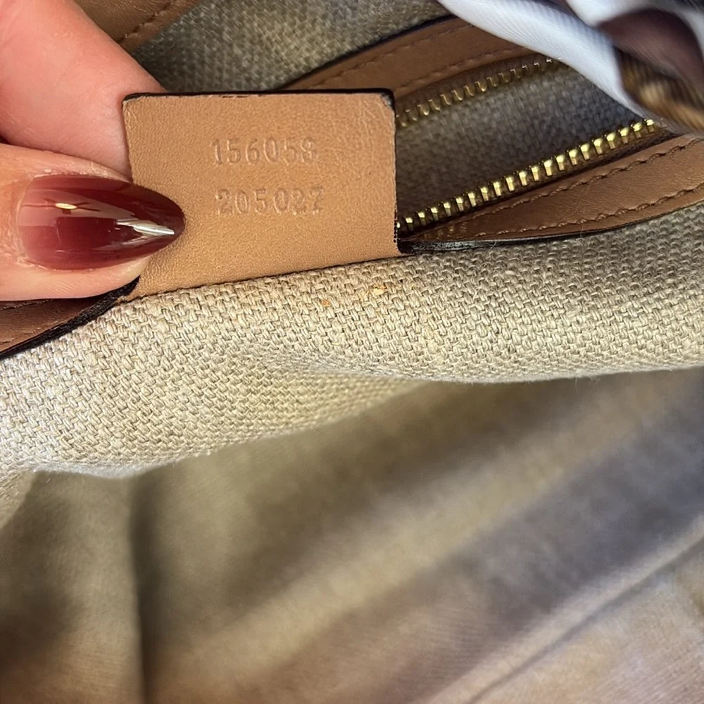 GUCCI POSITANO Leather Suede Tan Brown White Silver Gold Beaded Bag Rare Luxury - Picture 13 of 14